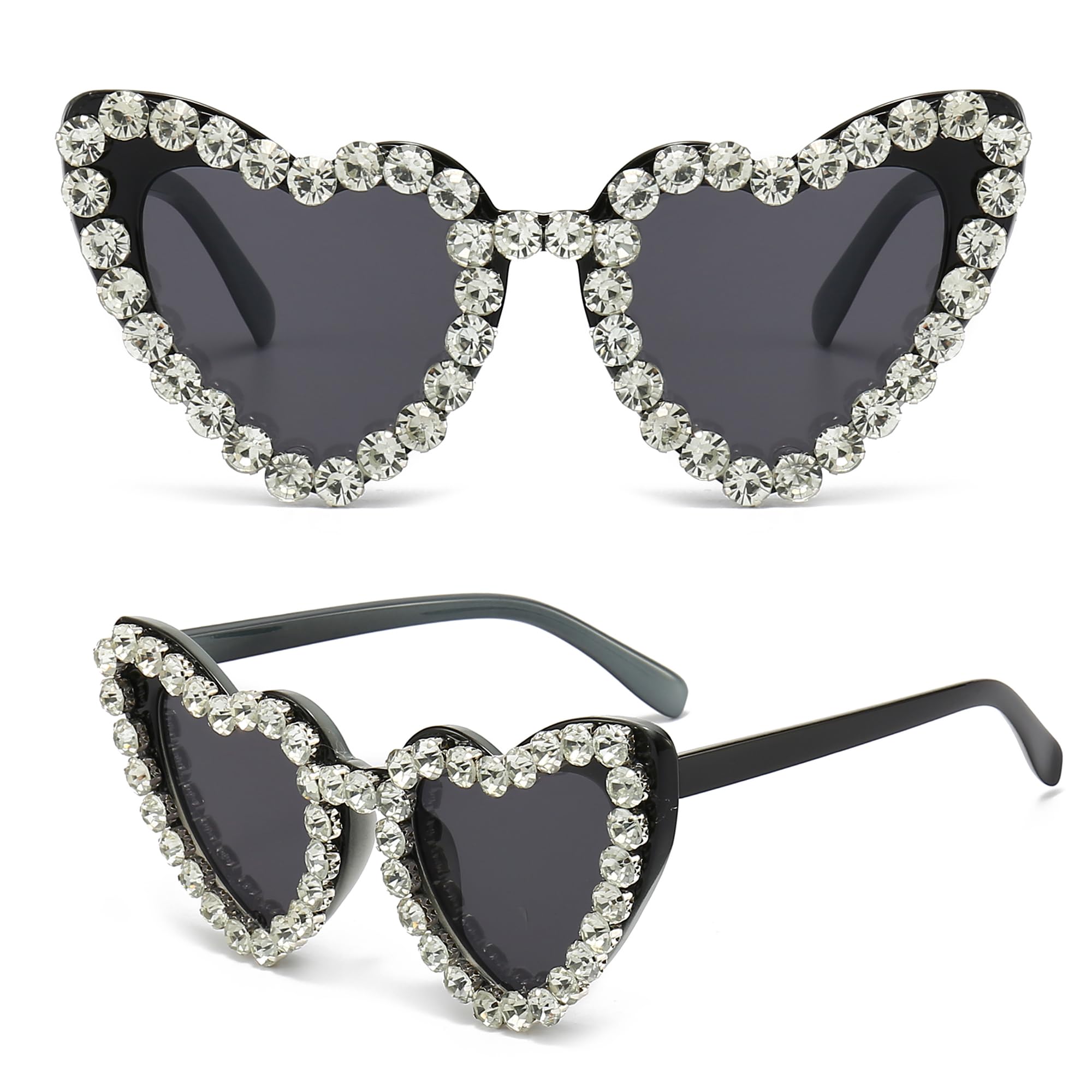GLGHMH Vintage Diamond Heart Sunglassess, Trendy Bling Rhinestone Cat Eye Sunglasses for Girls Women Shopping Traveling Driving Summer Fancy Funny Party Accessories