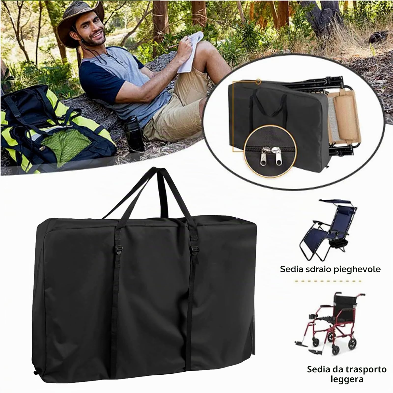 Borsa per il trasporto per sedia a rotelle, 600D per deambulatore, 110 x 74 x 28 cm, grande borsa per il trasporto per deambulatore, walker e sedie da trasporto, borsa da snowboard e scooter