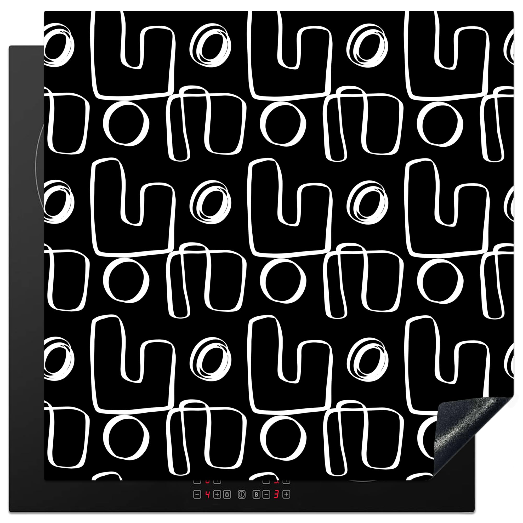 KitchenYeah© Induction Hob Protector Mat 30.7"x30.7" / 78x78 cm Cooker Top Protectors Cover Ceramic Covers Electric Hobs Vinyl Repetition - Hand Drawn - Lines - White