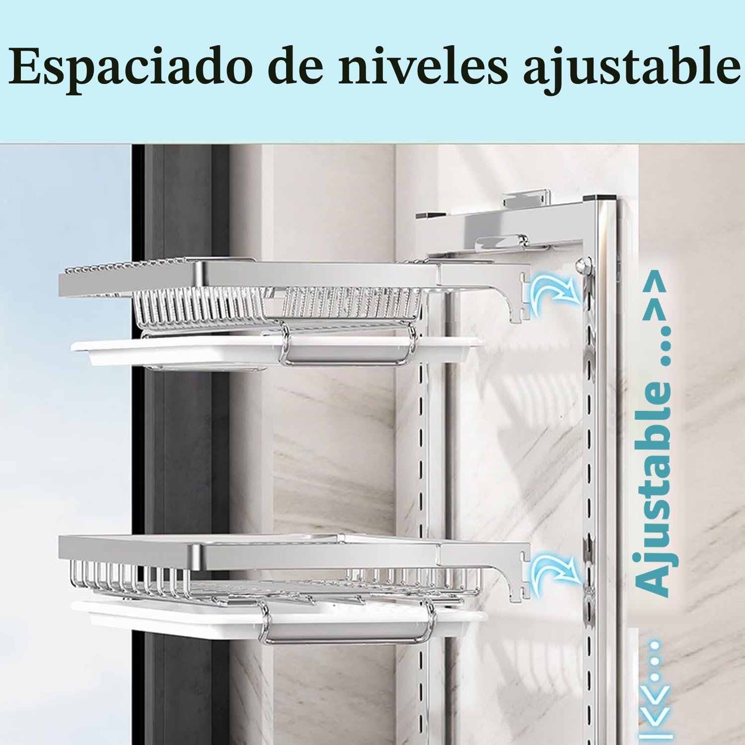 Estante para platos montado en la pared con bandeja de goteo extraíble de acero inoxidable, colgante, plegable con soporte para vasos y estantes para cuencos, escurridor de platos para la cocina
