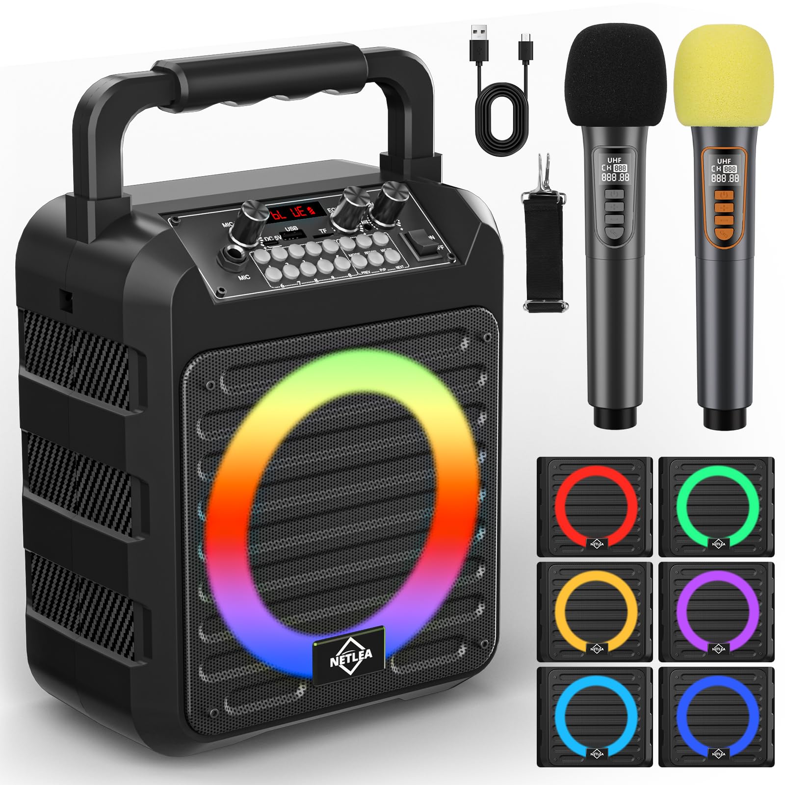 Portable Karaoke Machine for Adults Kids,2 Rechargeable Wireless Microphones with Speaker Supports TF Card/USB, AUX, FM, REC for Party Indoor/Outdoor, for Boys and Girls Family,Birthday
