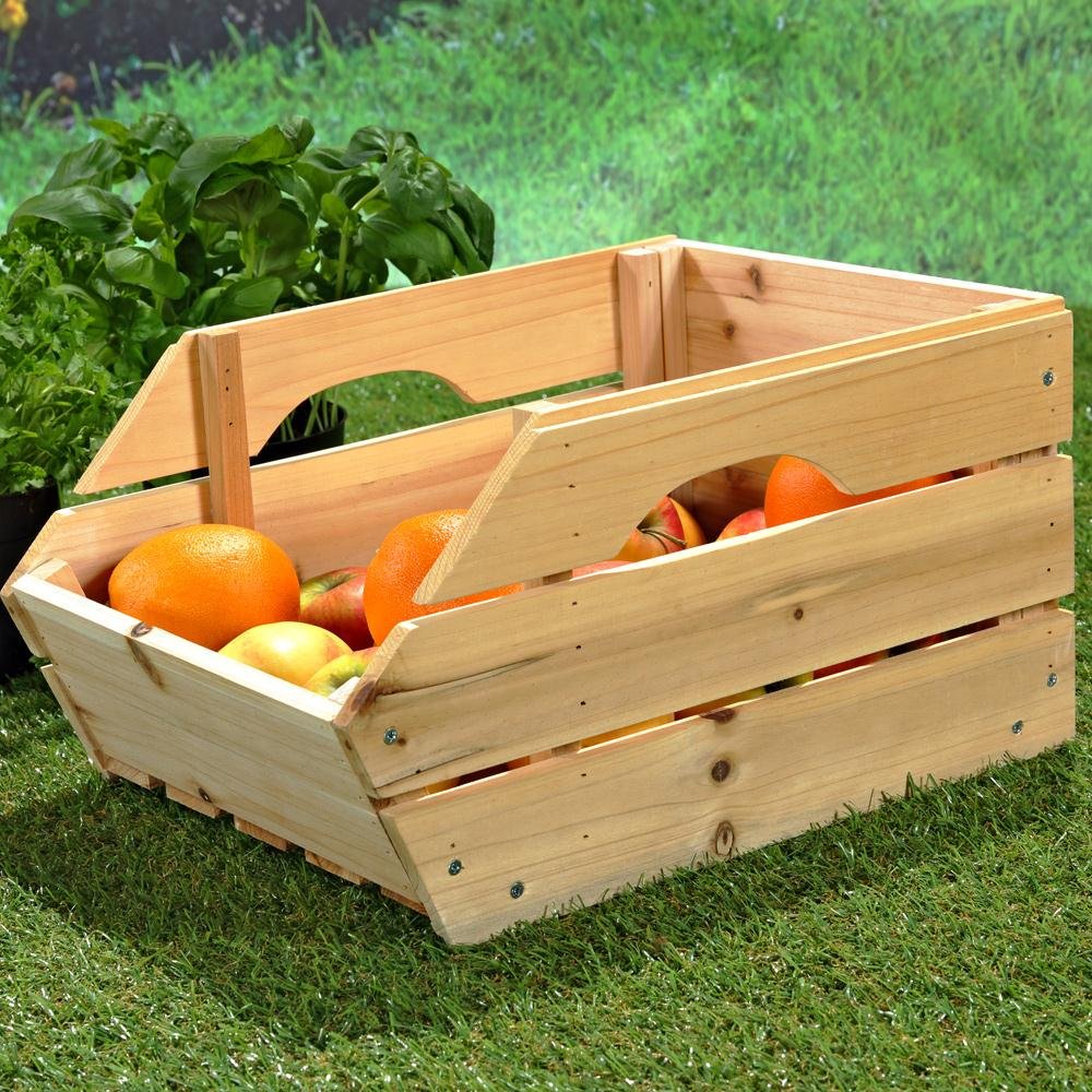 Mucola Holzkiste Obstkiste mit Griffen 3 Stück stapelbar 38x27x20 cm Natur | Kartoffelkiste Weinkiste aus Vollholz, für Kartoffeln, Obst und Gemüse, für Küche, Keller und Vorratskammer