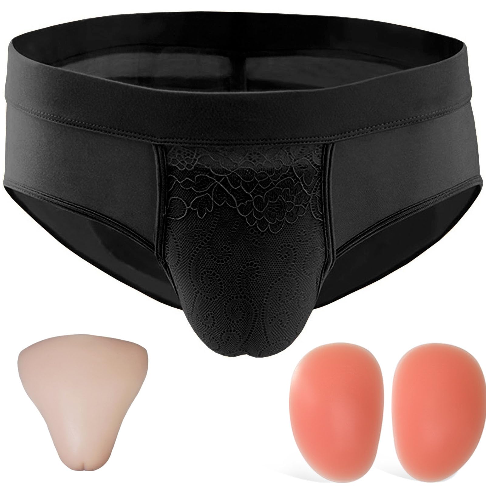 WLXFF Transvestite Camel Toe Shaping Briefs With Buttock Pads, Lace Hiding Gaff Panties Transgender Crossdresser Underwear, For Cosplay Transgender Drag Queen