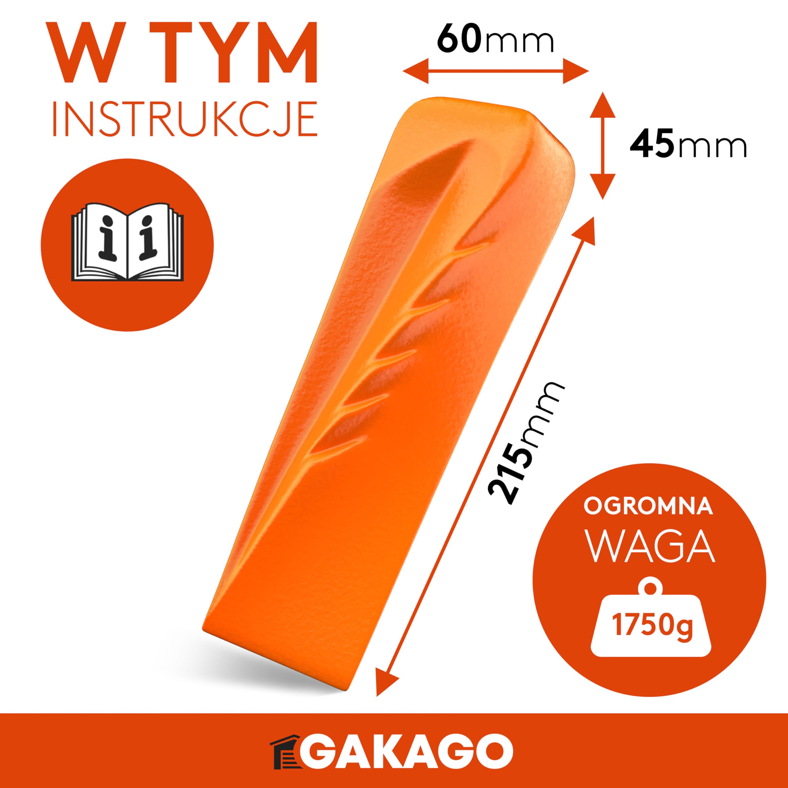 Gakago Klin rozłupujący do drewna - Mocny obrotowy klin rozłupujący z silnym działaniem rozłupującym - Kuty klin rozłupujący wykonany z litej stali w kolorze sygnalizacyjnym