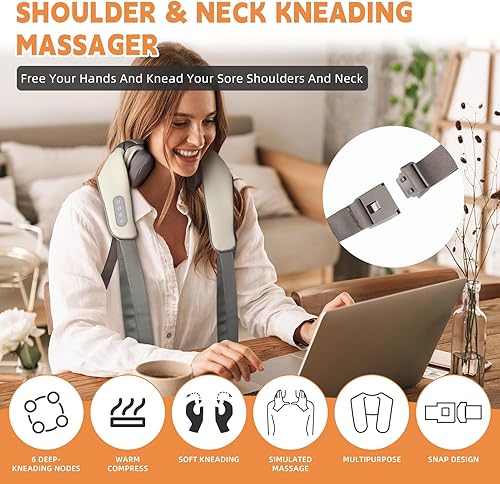 Miniatura 4 de Masajeador de cuello para aliviar el dolor de tejido profundo, almohada de masaje 6D para cuello, espalda, hombros con calor, regalos para mujeres,