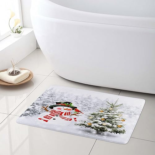 Miniatura 9 de Christmas Snowman Shower Curtain for Bathroom Cardinals and Xmas Tree with Xmas Ball on Snowfield Bathroom Shower Curtains with Hooks, Winter Forest