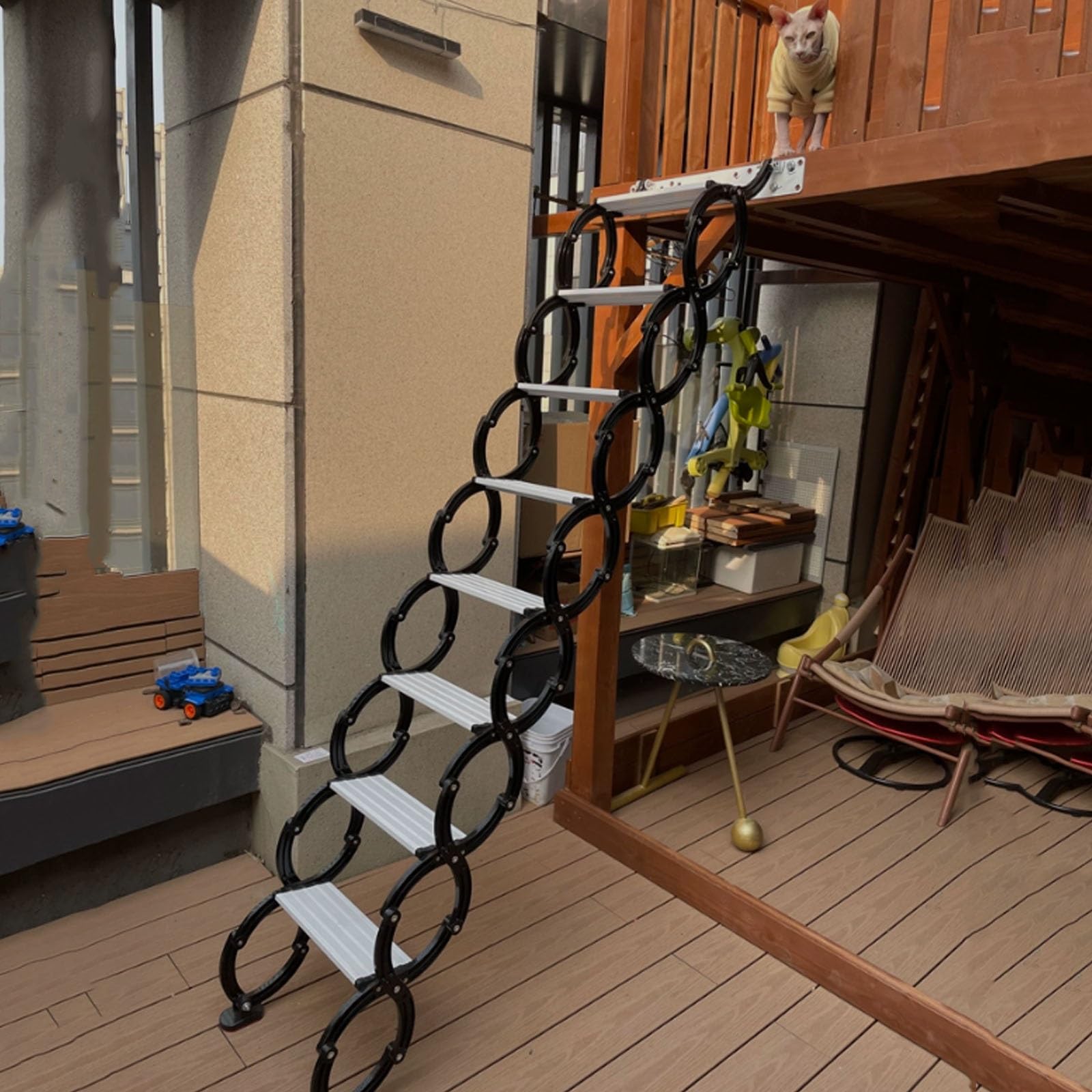 Wandmontierte Klapptreppe, Teleskop-Dachbodentreppe mit Ausziehsystem, ausziehbare Dachbodentreppe für Dachboden, Garage, Dach und Keller, Tragkraft 300 kg(11 Steps 280CM/110IN)