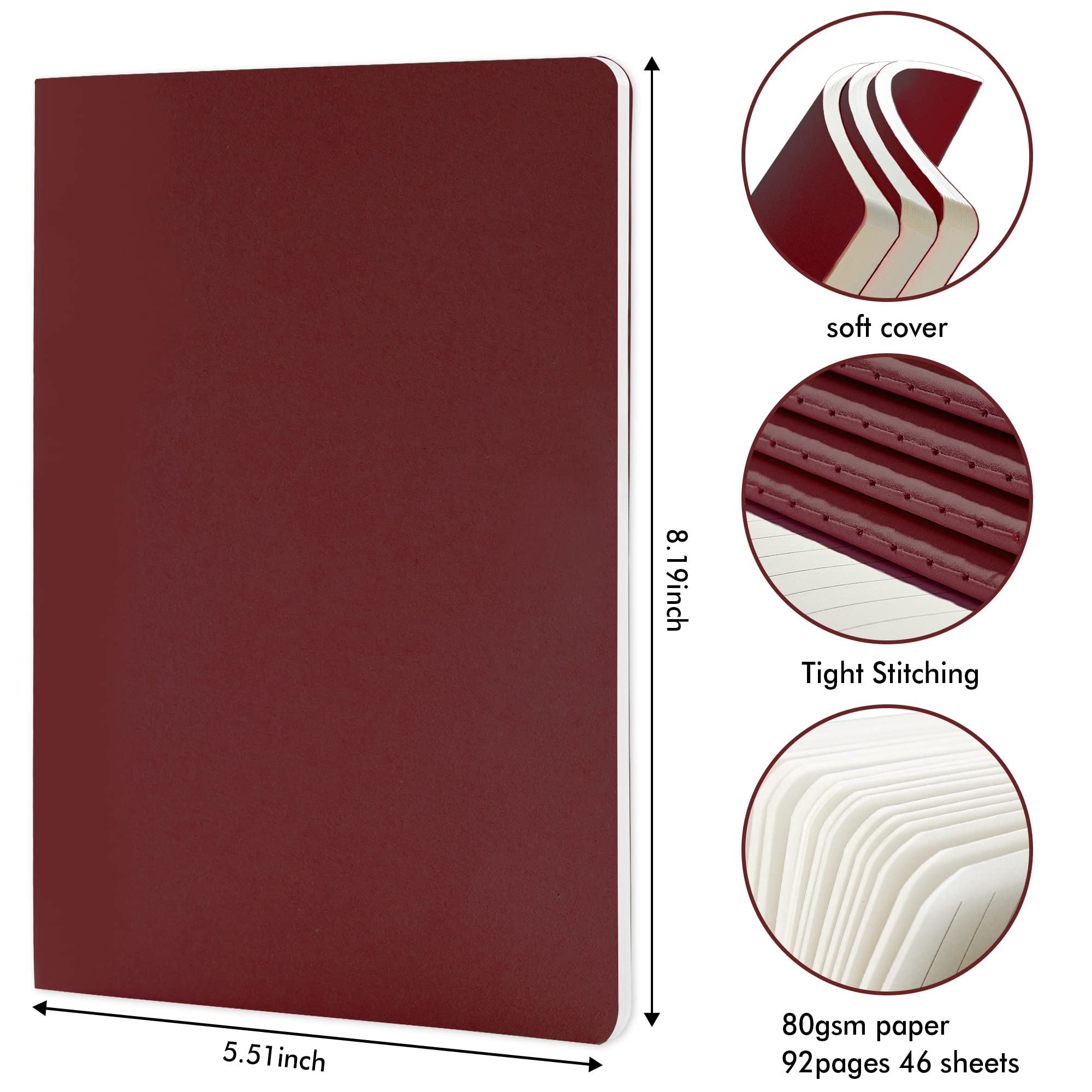 feela Lot de 8 carnets à couverture souple en vrac, carnets college ruled pour le travail, journal de voyage ligné pour homme et femme, carnet de prise de notes, fournitures scolaires, écriture