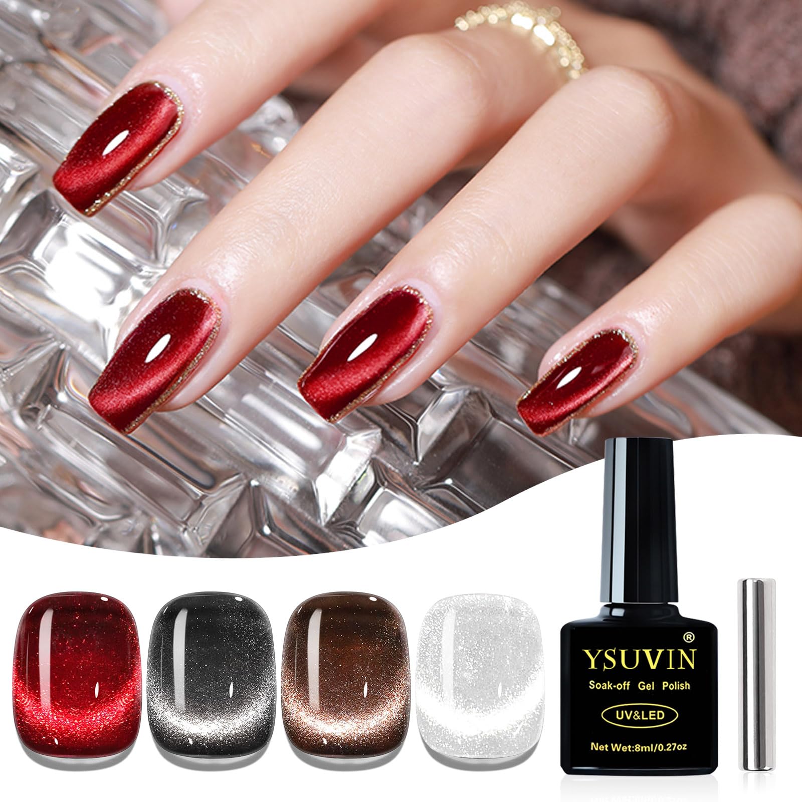  YSUVIN Semi-Permanent Magnetic Nail Polish per Donne con 4 Colori e Vernice Cat Eyes per Manicure Con Sequin
| YSUVIN S