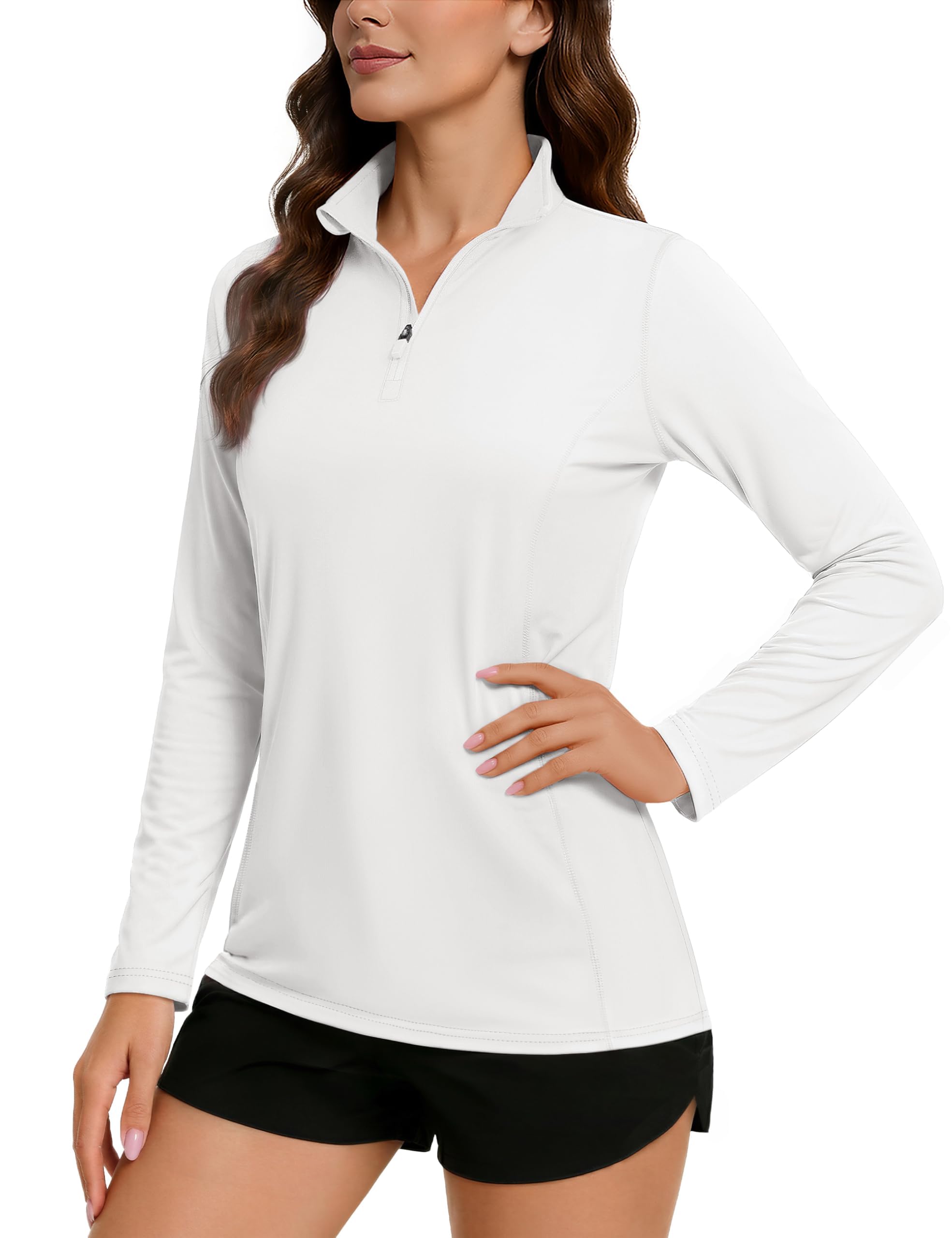 TACVASEN Damen Langarm Uv-Schutz UPF 50+ 1/4 Reißverschluss Langarmshirt Rash-Guard-Shirt