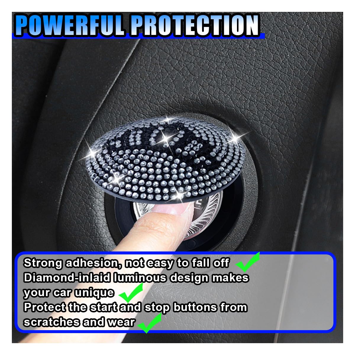 Bling Car Push to Button Cover Rhinestone Ignition Button Protective Cap Diamond Engine Start Button Stickers Universal Car — view 3