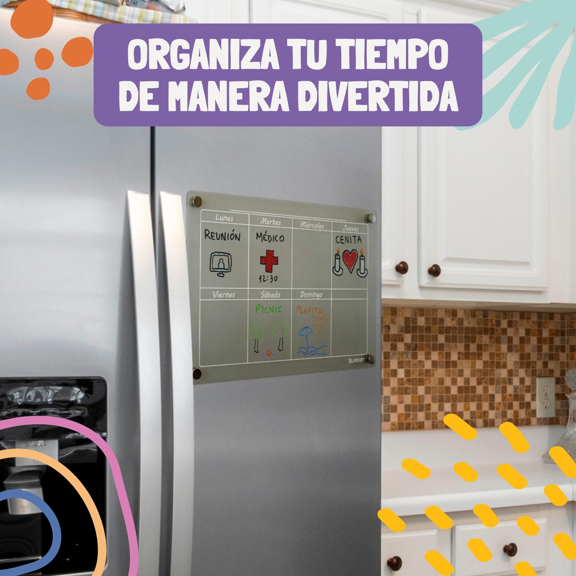 Calendario Magnético para Nevera - Juego de 2 Calendarios Magnéticos Mensual y Semanal + Accesorios para tu frigorífico - Transparente - En Español | Planificador