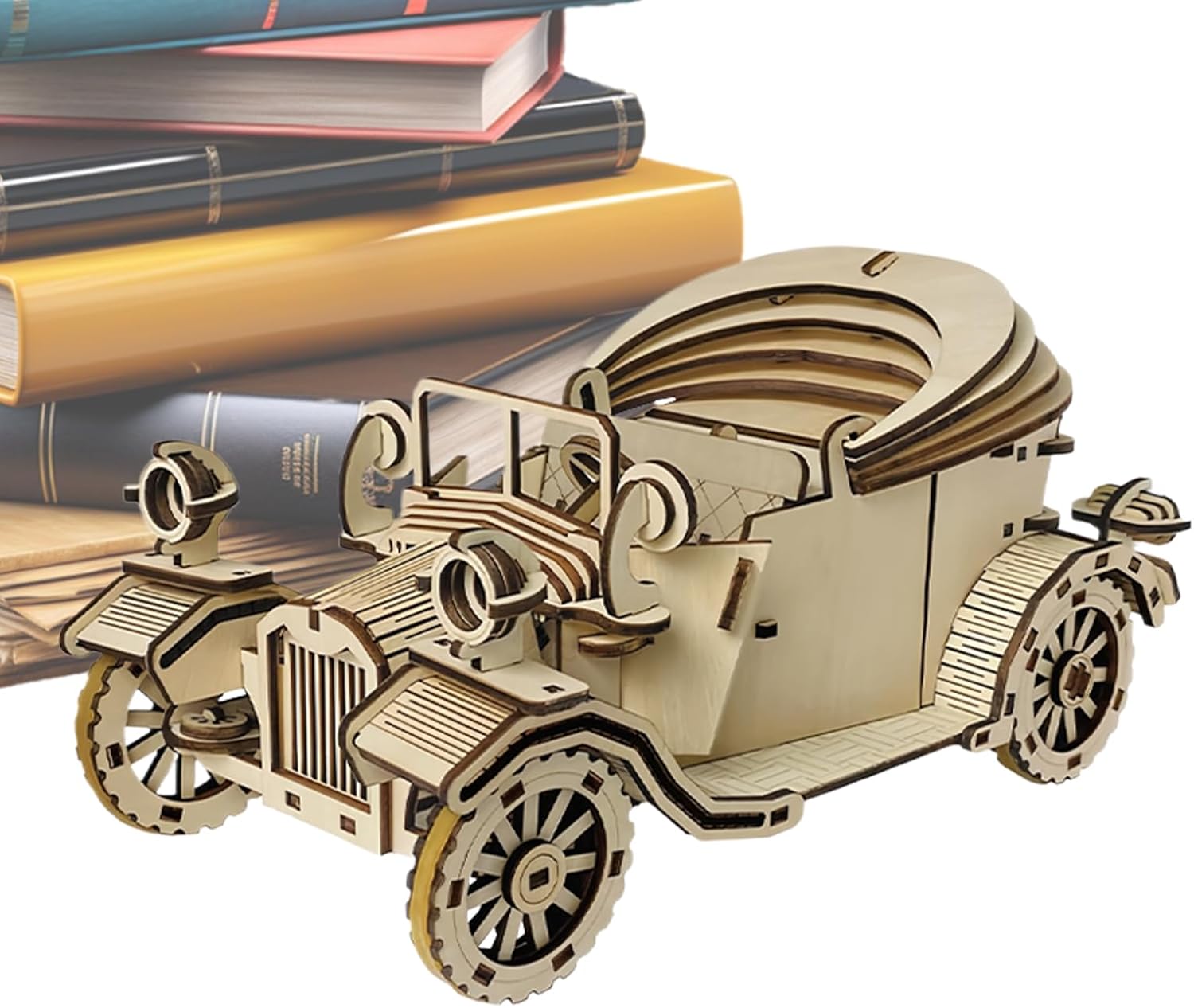 3D 木製パズルカー キット,3D 木製パズル ヴィンテージカーモデルキット - コレクティブル レトロな脳トレビルディングトイ ホ