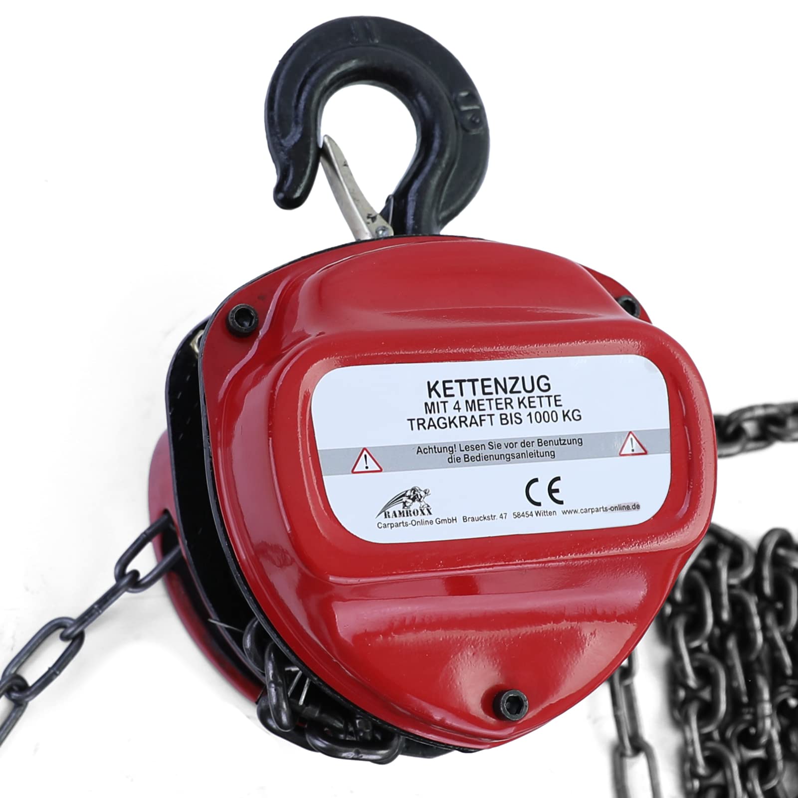 RAMROXX Profi 1000kg Kettenzug Flaschenzug Rot bis zu 4 Meter