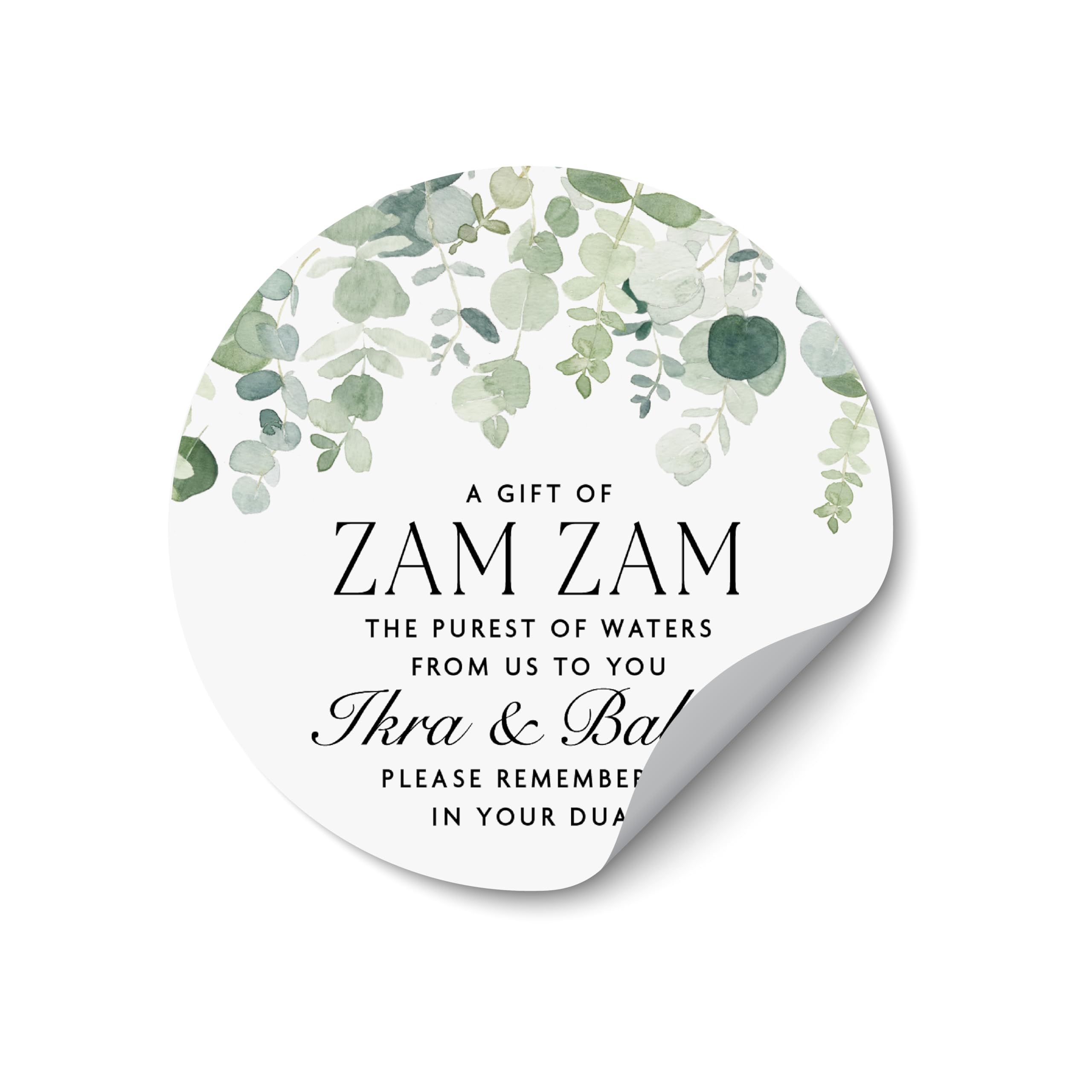 Personalised Zam Zam Stickers, Round Wedding Bottle Labels, Islamic Wedding Favour Stickers, Hajj Umrah Gift Labels - ZZ03