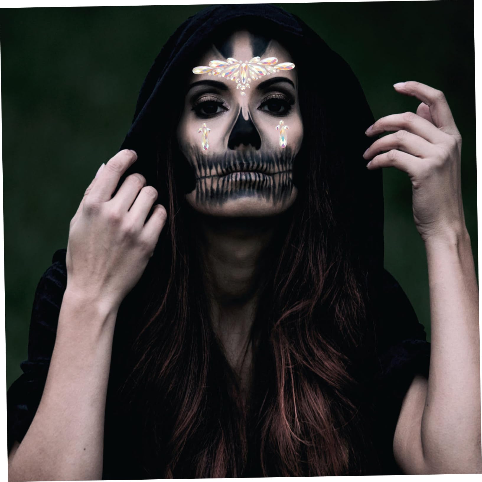 Angoily 12hojas Gemas Faciales Fluorescentes Adhesivas Para Decoración De Fiesta Tatuajes Luminiscentes Para Halloween y Eventos Especiales