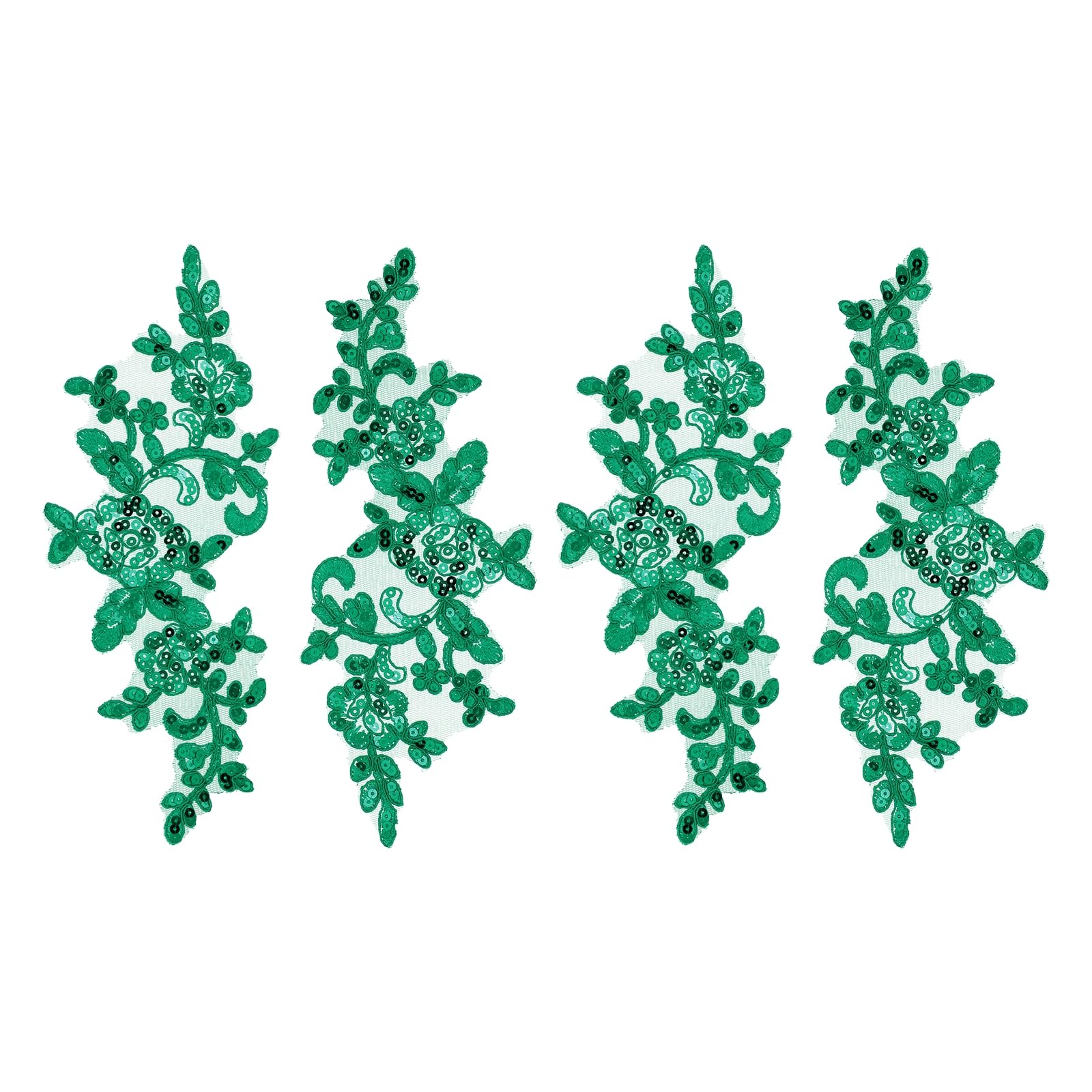 sourcing map 4 Pcs Flower Lace Appliques 3D Embroidery Lace Sequin Patch Sewing Addition Embellishments for Wedding Bridal Dress Clothes DIY Crafts Accessories Decoration, Army Green (24cm)