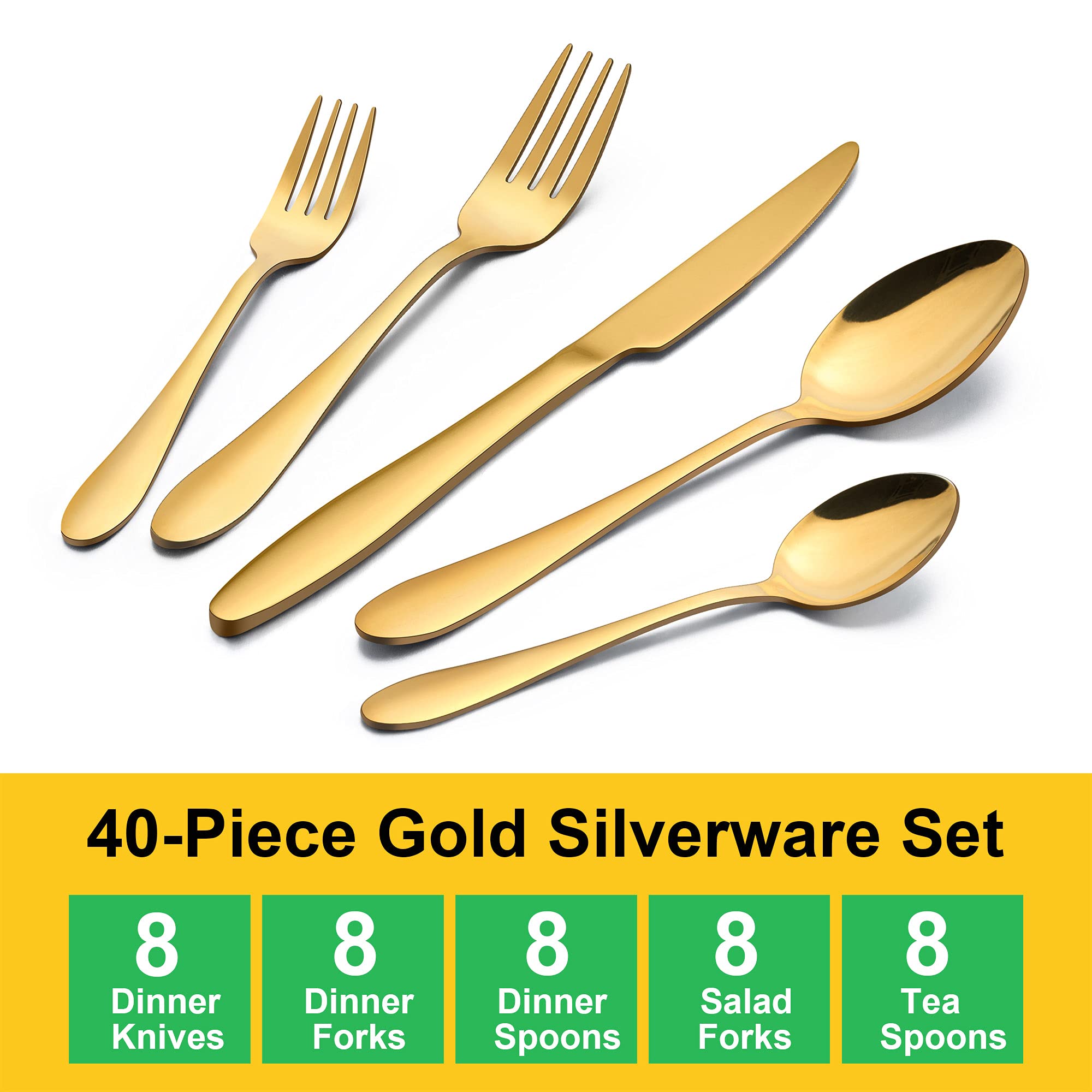 LIANYU 40-Piece Gold Silverware Set for 8, Flatware Cutlery Set — Amazon image 2