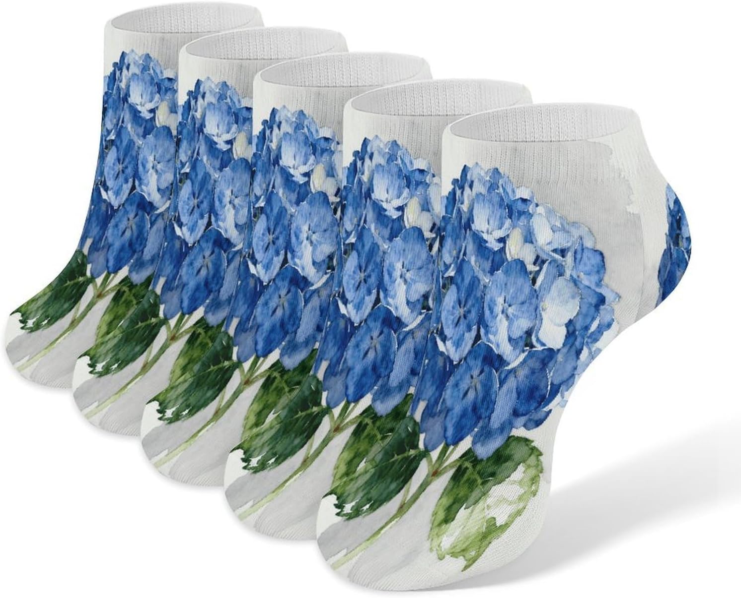 Blue Hydrangea Crew Sock for Men Women Funny Novelty Socks Athletic Ankle Socks Comfort Soft Low Cut Tab Sock 5 Pairs