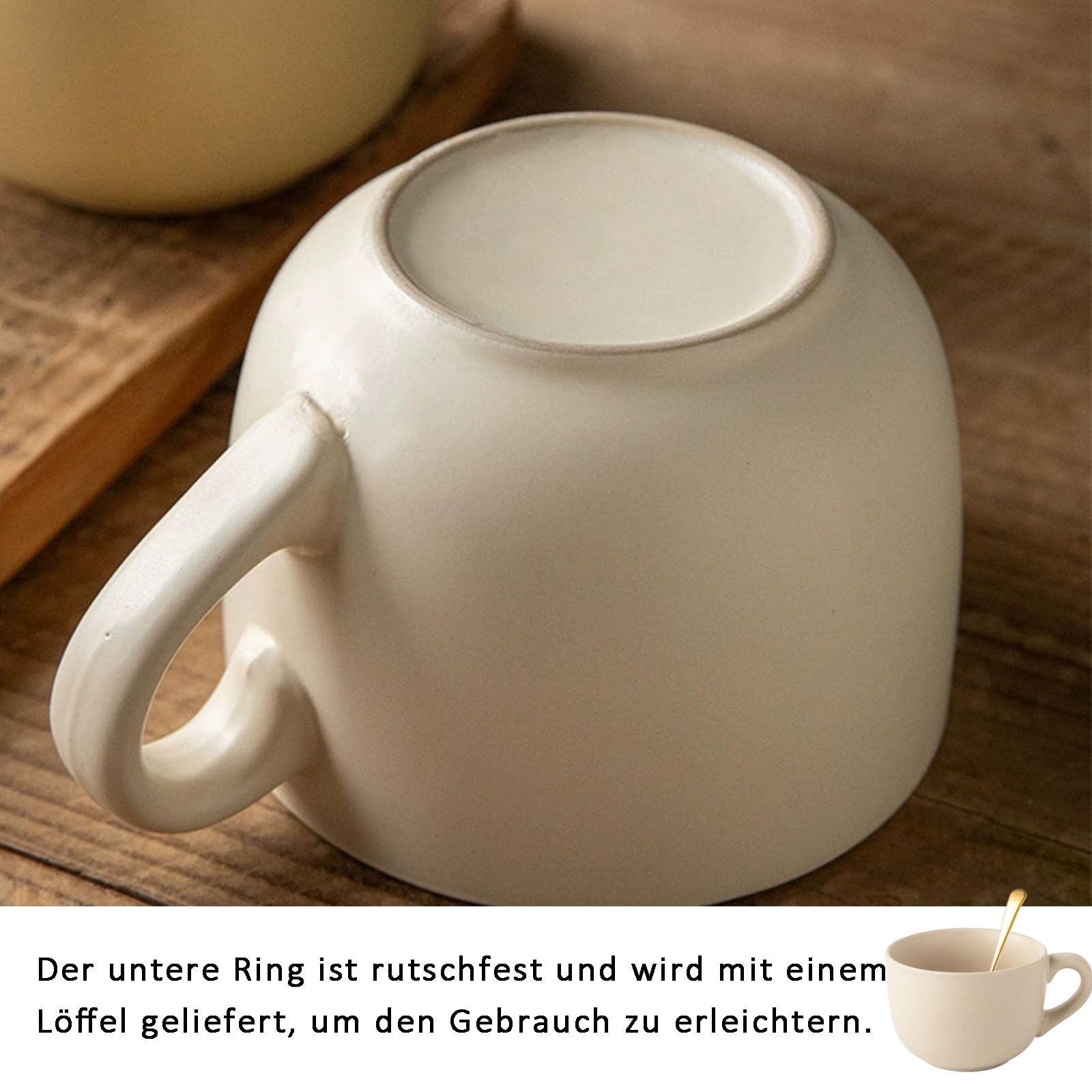 Groß Tasse Müslischalen mit Henke, 800ml Kaffeetass Groß Keramik, Kaffeetass großs Keramik mit Löffee, Suppenschüssel mit Henkel, für Milch, Müsli, Obst, Eiscreme, Hellgelb
