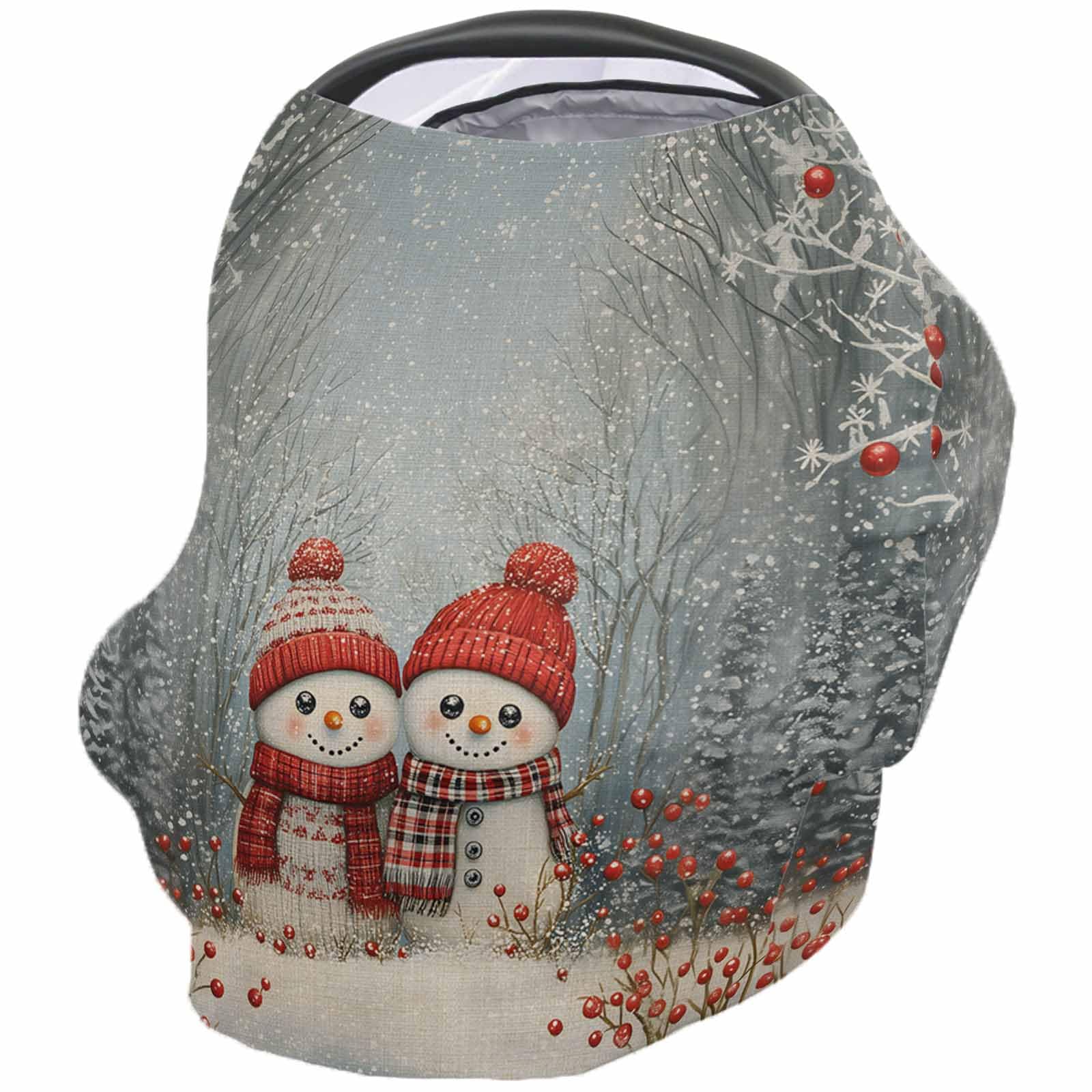 Nursing Cover for Breastfeeding Scarf, Christmas Winter Snow Forest Berries Snowman Scarf Retro Baby Car Covers Super Soft Multi Use for Canopy Shopping Cart Cover Blanket Stroller Cover