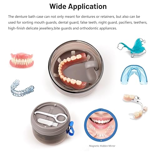 Miniatura 3 de Estuche para dentaduras postizas a prueba de fugas, taza de baño para viajes, vasos grises para remojar dentaduras completas y parciales,