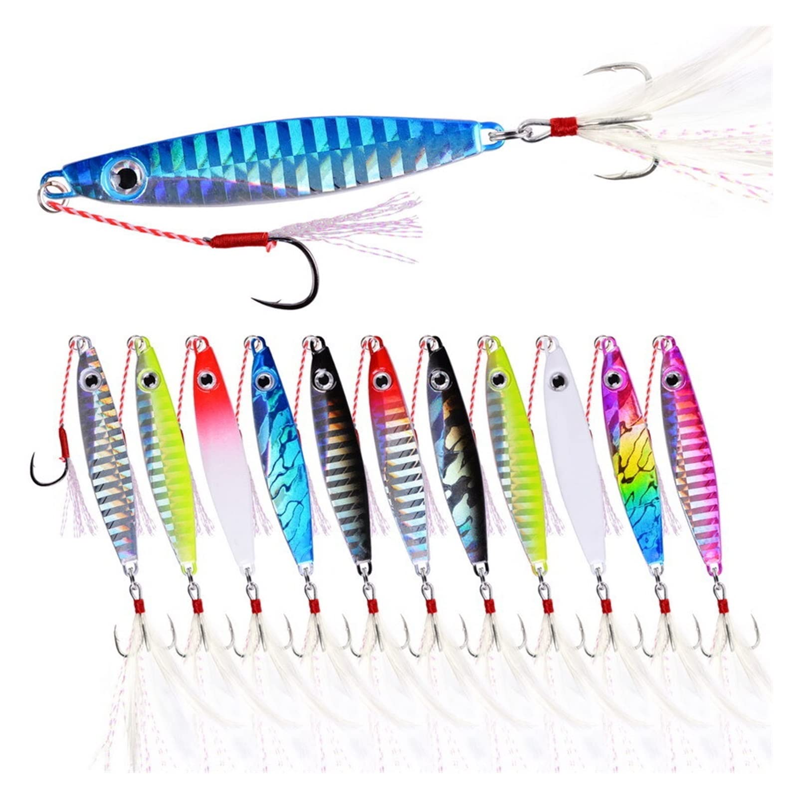 XILILHC 12 Pezzi di Esche da Pesca in Metallo jig 7g 12g 17g 22g 30g 40g Cucchiaio Mare Bait Sink Parker Bass