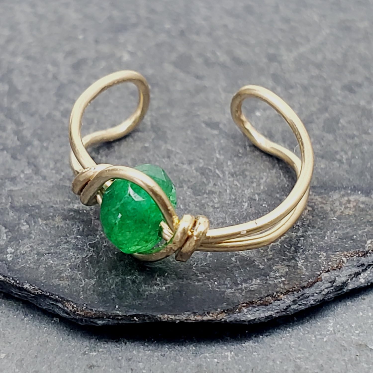 14k Gold Filled Emerald Clip On Ear Cuff, Non Piercing Dainty Huggie Gemstone Earring, May Birthstone - Image 4