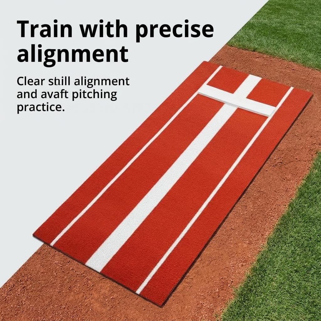 Professional 10' x 3' Softball Pitching Mat with Pitching Rubber, Thickened Baseball Pitching Alignment Mat with Anti-Slip EVA Backing & Anti-Fade Turf for Outdoor and Indoor Practice