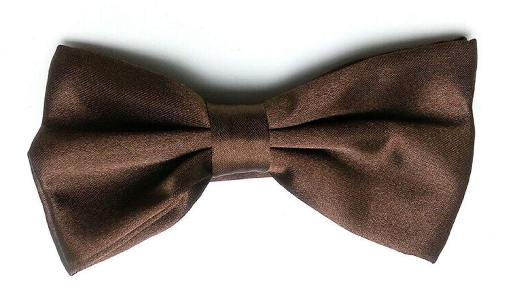 L&L® Mens Pre Tied Plain Satin Clip On Bow tie Wedding Party Fancy (Brown)