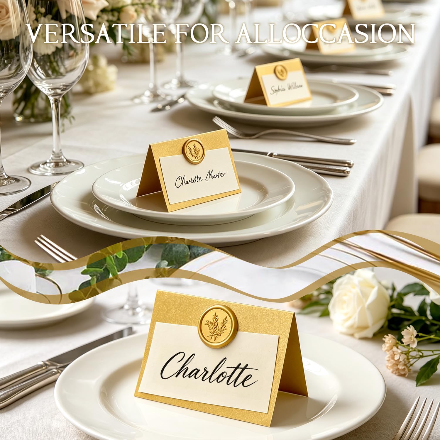 Place Cards 20Pcs for Table, Pearl Champagne Gold Folded Cards, 5.9×3.93in