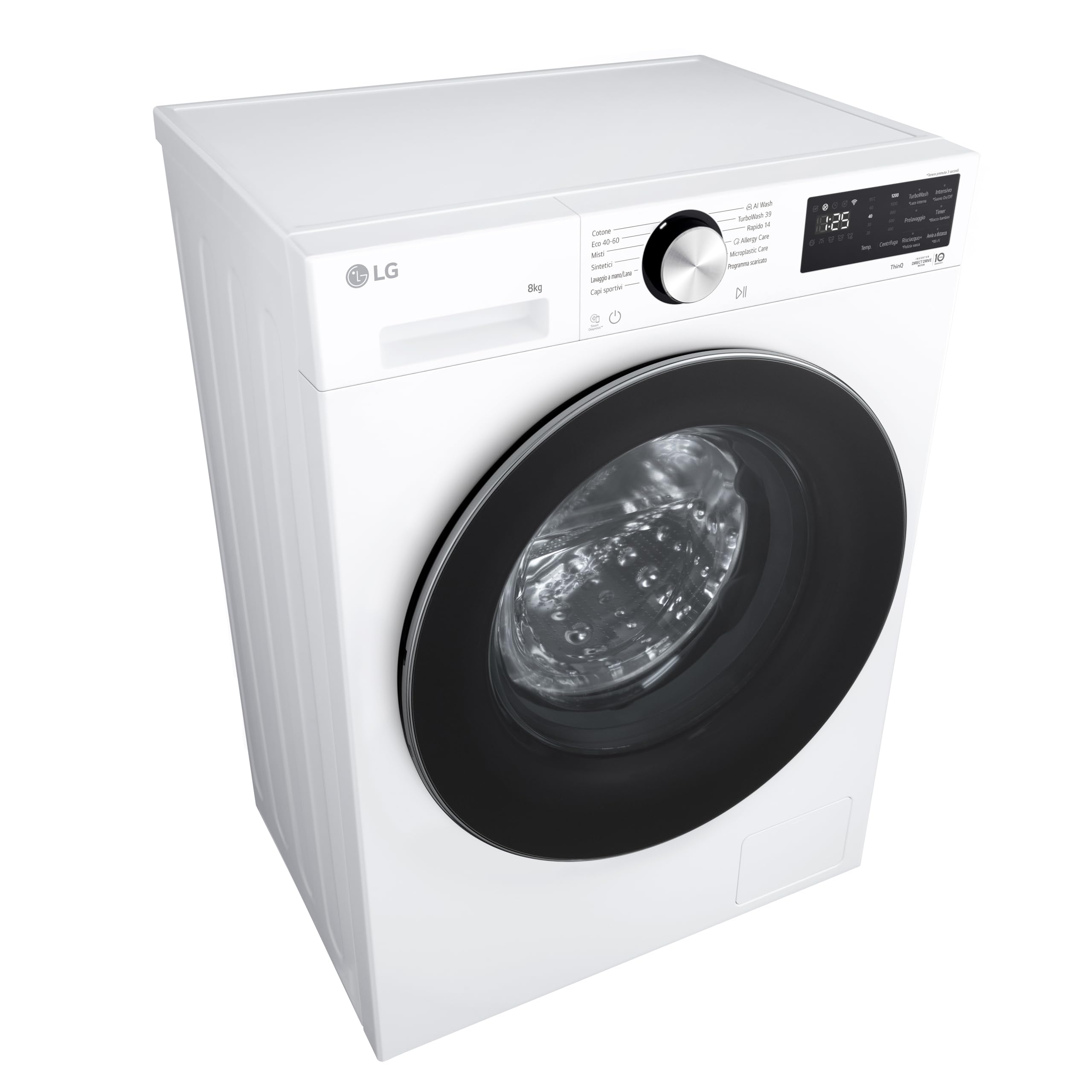 LG F2NX50S8TLC Lavatrice 8 kg Slim Classe A -30%, 1200 Giri, Programma AI Wash con Intelligenza Artificiale, Wi-Fi, Allergy Care, TurboWash 360, Direct Drive, Serie X5, White