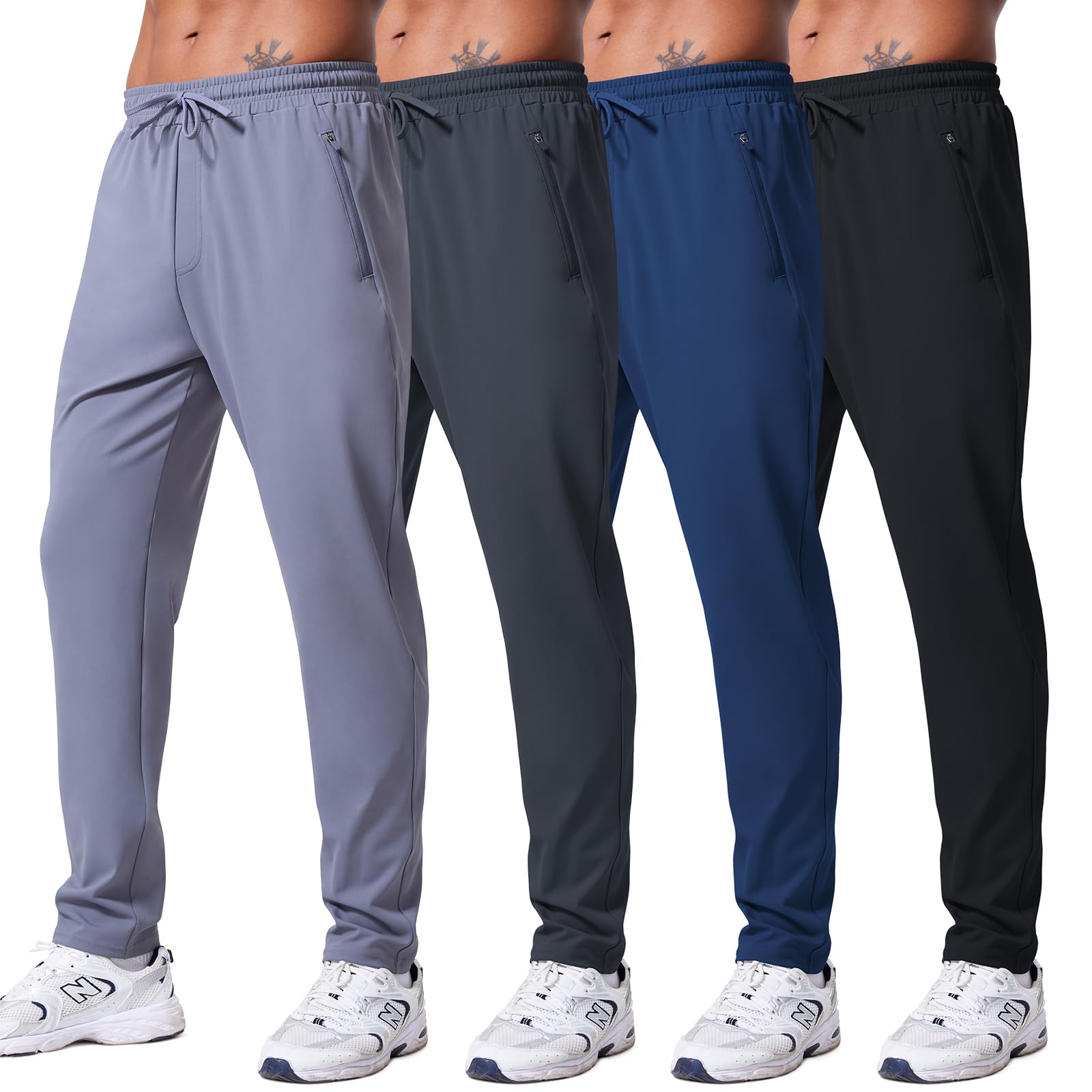 Mens 4 Pack Athletic Sweatpants Workout Running Sweatpants Gym Joggers Pants with Zipper Pockets