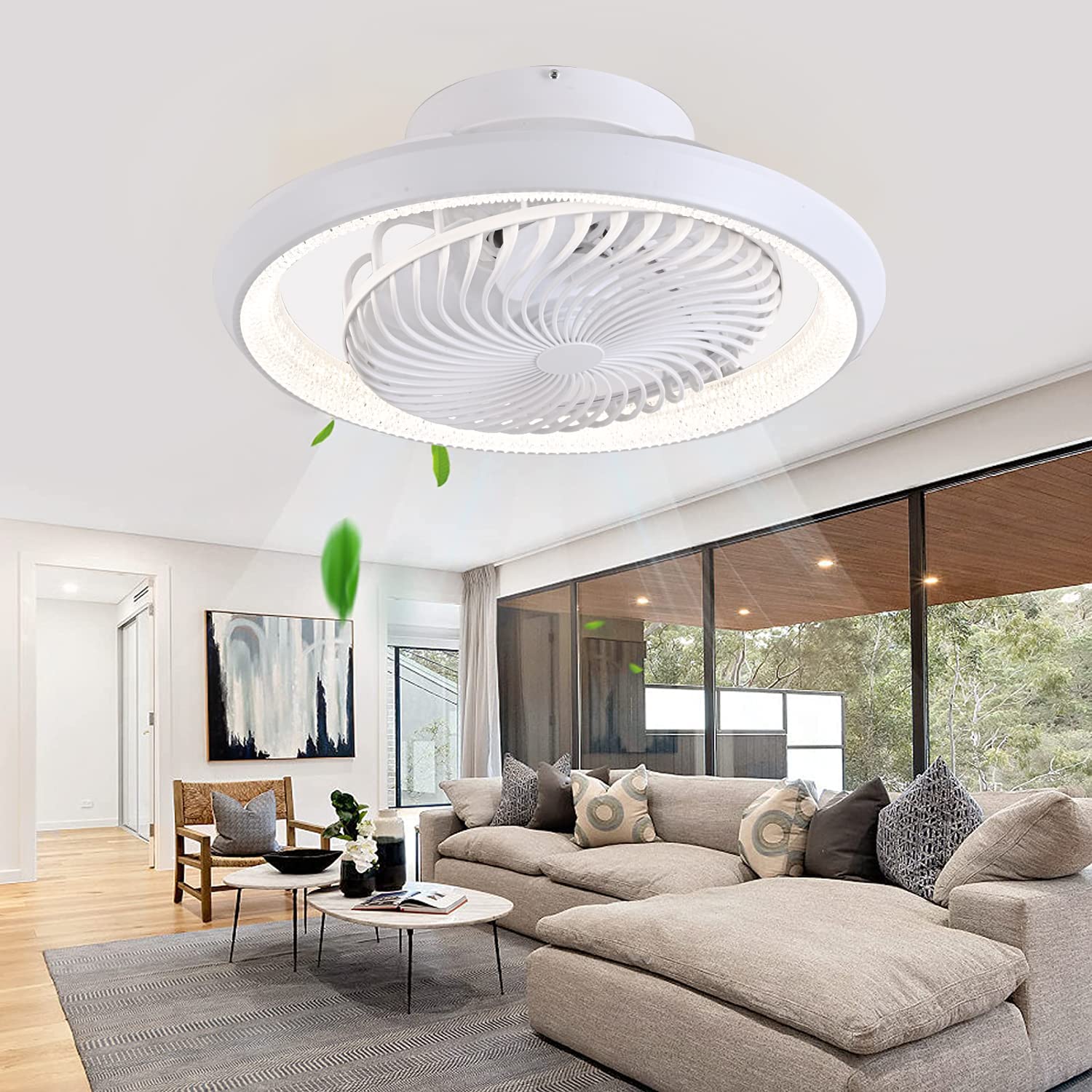 Ventilatore Da Soffitto Illuminazione A Led, Plafoniera A Ventola Invisibile Ruotabile A 360°, Dimmerabile 48w Con Lampada a Ventola Con Telecomando, Plafoniera Per Soggiorno, Sala Da Pranzo