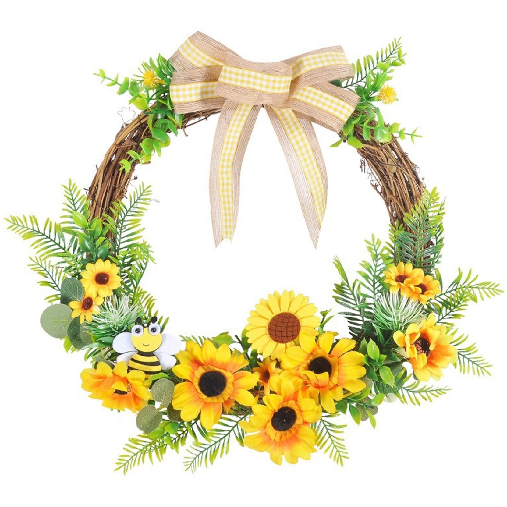 AwnsIMfreien Sunflower Wreath, Honey Bee Door Wreath with Vibrant Artificial Flowers for Front Door, Summer Welcome Decor for Home and Outdoor, Sunflower