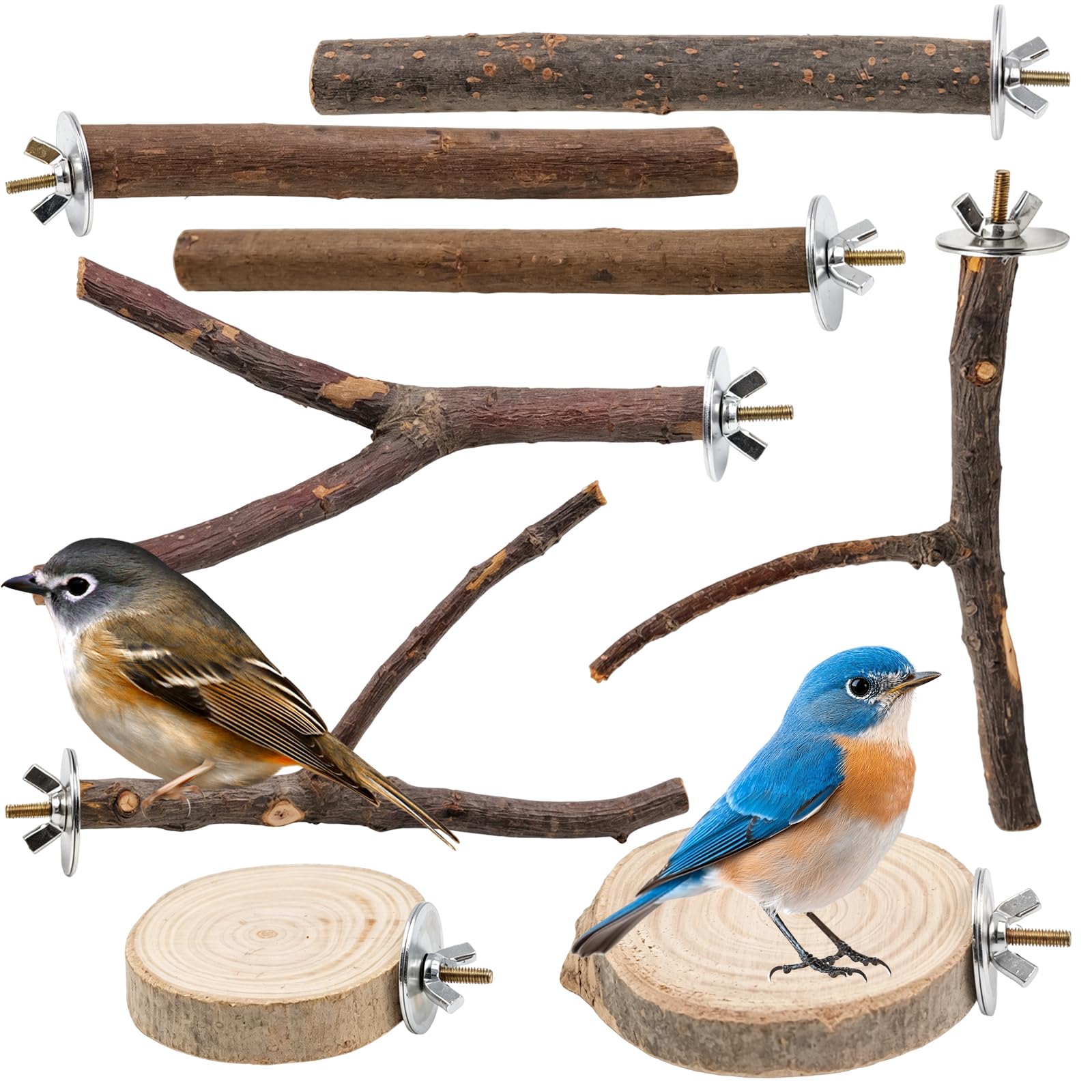 Set of 8 natural perches for birds; wooden bird perches; bird toys; natural wood; birdcage accessories; bird perches; bird stands for budgies, canaries and cockatiels