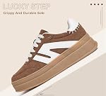 LUCKY STEP Women's Platform Retro Fashion Sneakers Classic Casual Gum Rubber Sole Skate Trainer Tennis Walking Shoes Thick Sole Trendy Footwear
