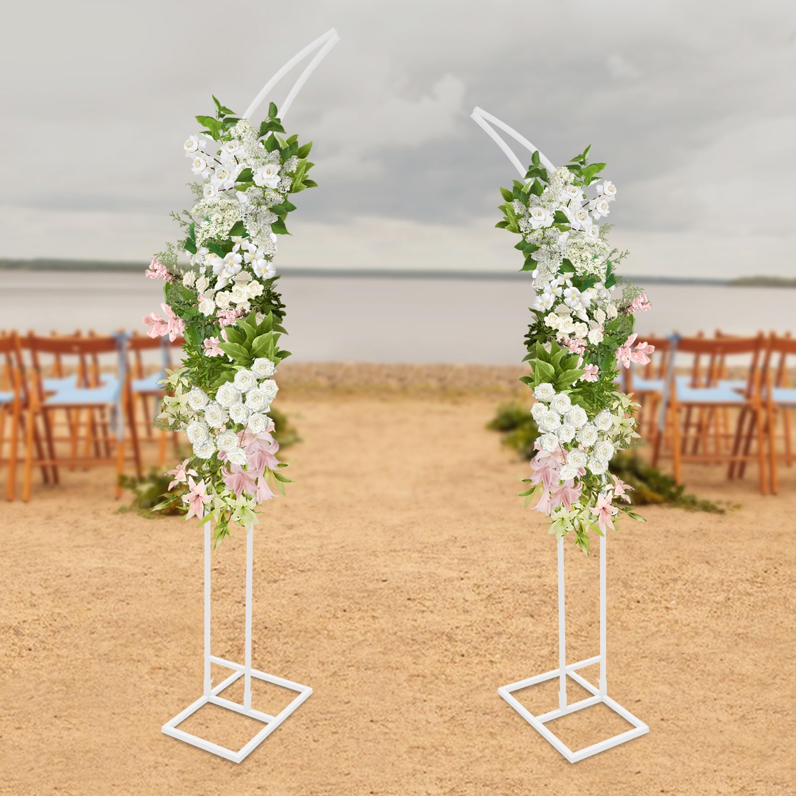 2pcs Hochzeitsbogen Metall Rosenbogen, Gebogene Hochzeitsbogen Gestell Ballon Blumen Hintergrundständer für Geburtstags/Partys/Bankett Zeremonie Dekorationen, 190cm & 210cm (Weiß)