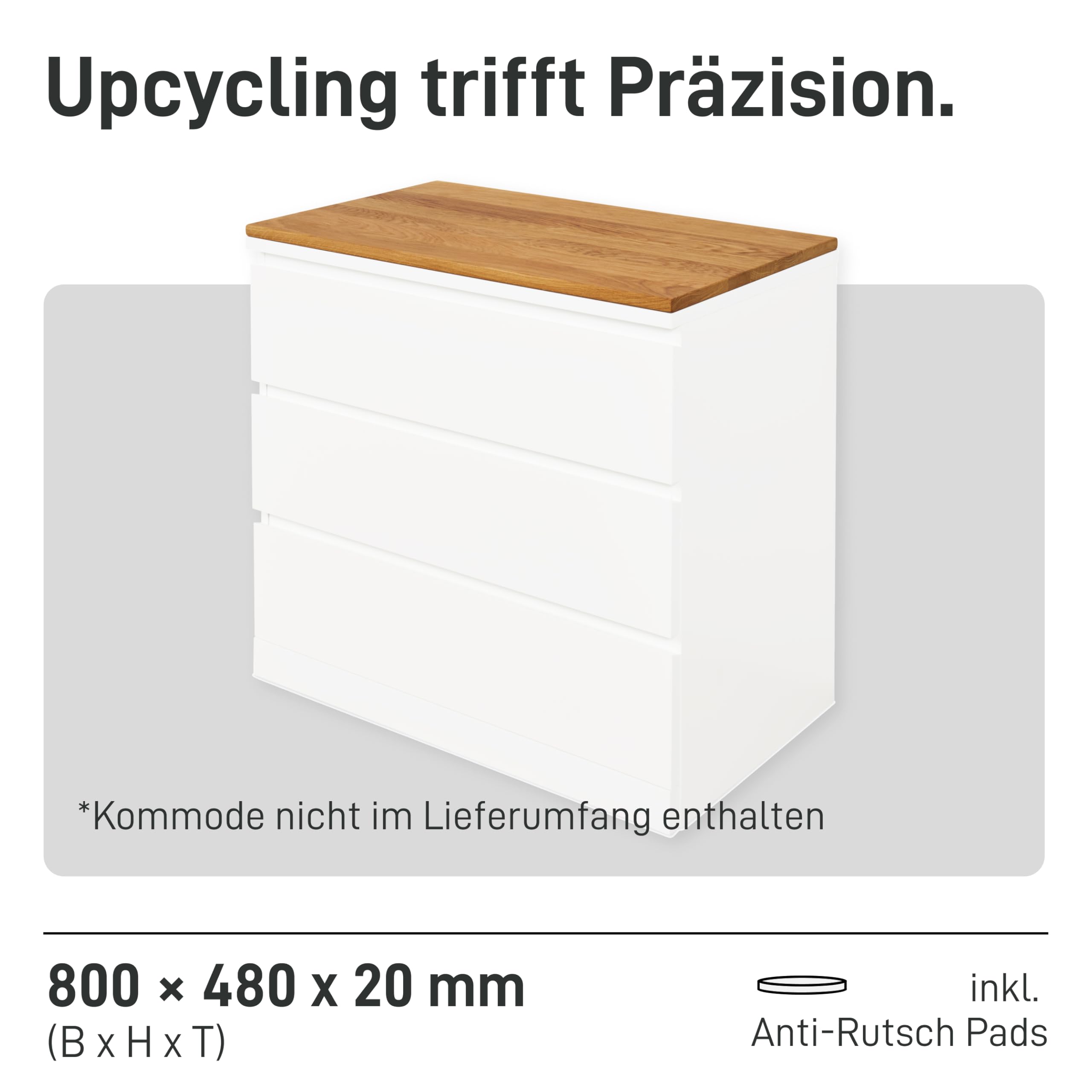 Natural Goods Berlin 1x Malm Deckplatte Eiche - I K E A Upcycling - 2 cm Starke Malm Holzplatte passgenau mit Antirutschfunktion - Holzbrett Eiche massiv - DIY Fensterbrett Eiche Brett 80 x 48 x 2 cm