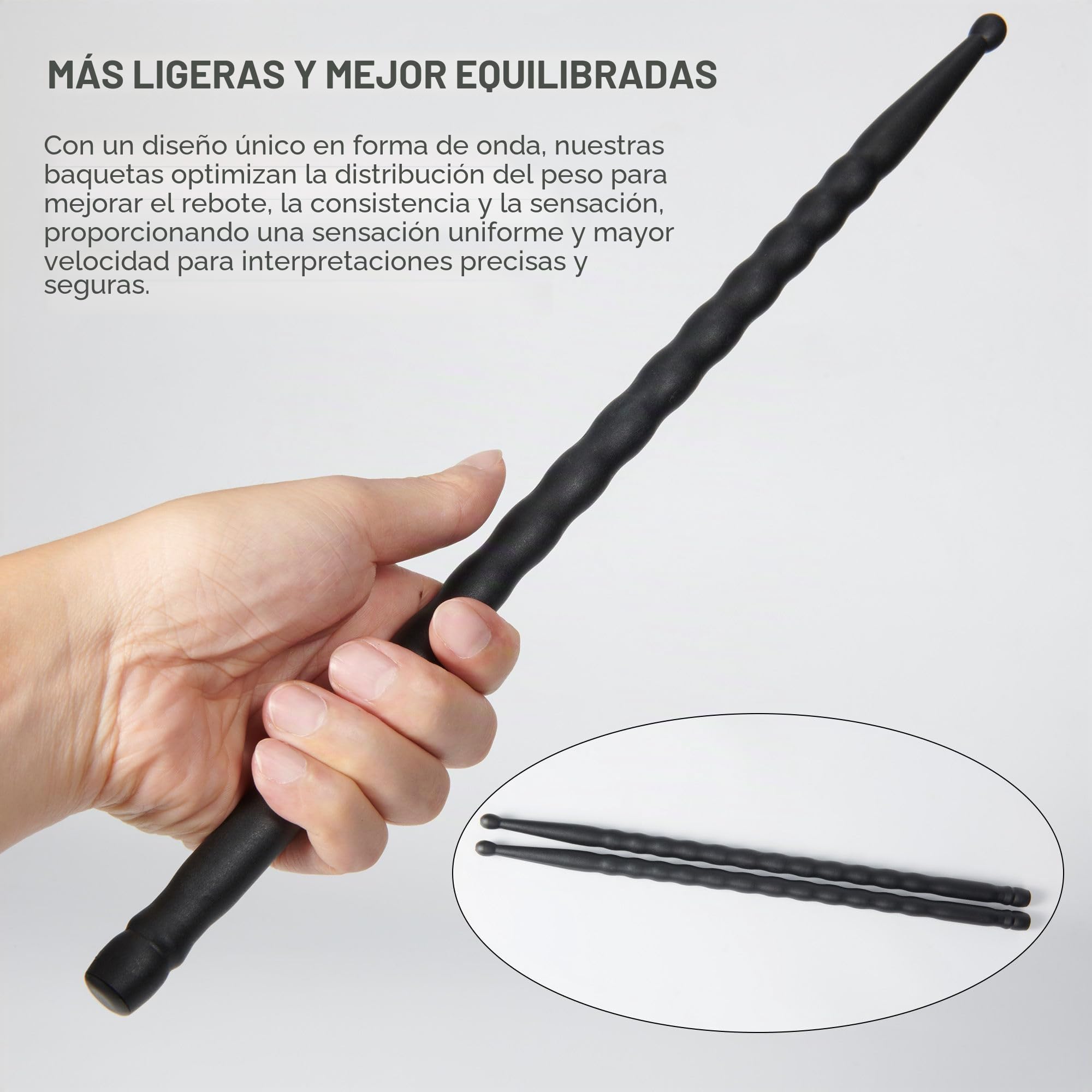 Baquetas de fibra de carbono 5A, 6 pares de baquetas antideslizantes de onda única