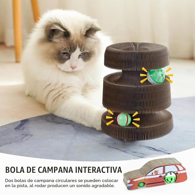 Foto 8 de 8 de xyuayamz Tablero Acordeón para Gatos, Rascador para Gatos con Campana, Magic Organ Juguetes Gato Interactivos