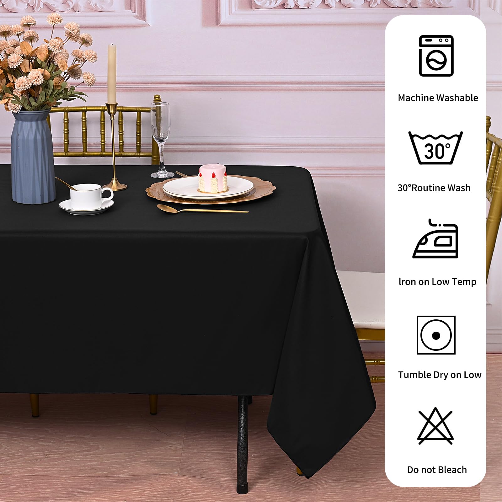Lot de 10 Nappes Noir Nappe en Tissu 153x260cm Couverture de Table | Lavable, Noel, Jardin, fête, Mariage ou Maison,Décoration de table, Protection de table, Anti-Rides et Résistantes