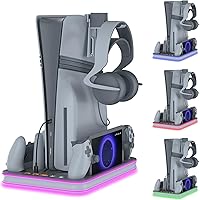 Vista 10 de Cargador PlayStation Portal, Soporte PS5 y Estación de Refrigeración con Accesorios de Base de Carga de Controlador LED RGB, Controlador PS5 Edge