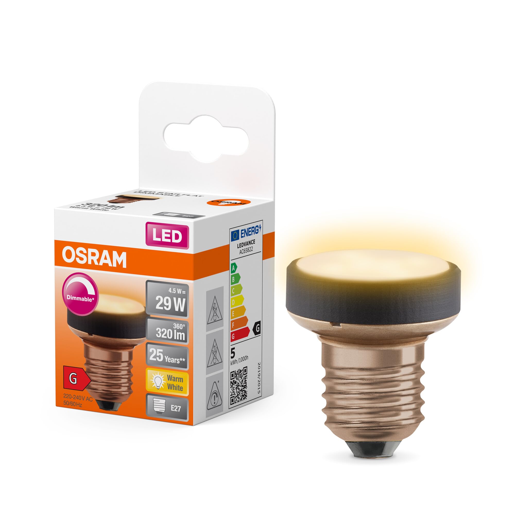 OSRAM Flat Lamp, lámpara LED ultra-compacta y plana con casquillo E27,