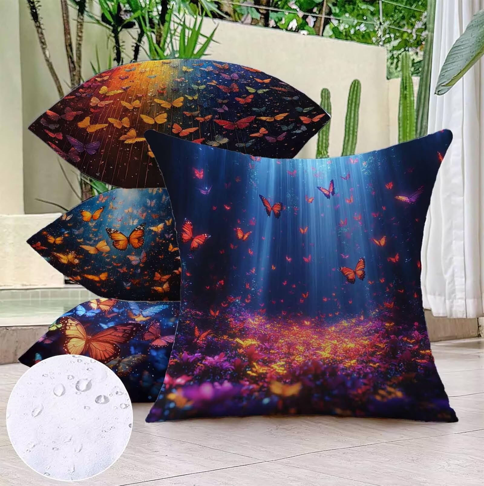 Coussin Canape Papillon Housse Coussin 80 x 80 cm Lot de 4, Jaune Coussin Exterieur Impermeable Carrée Lin Taie Oreiller Motifs Impression Recto Verso Conception pour Décoration Salon PjY5899 4-9
