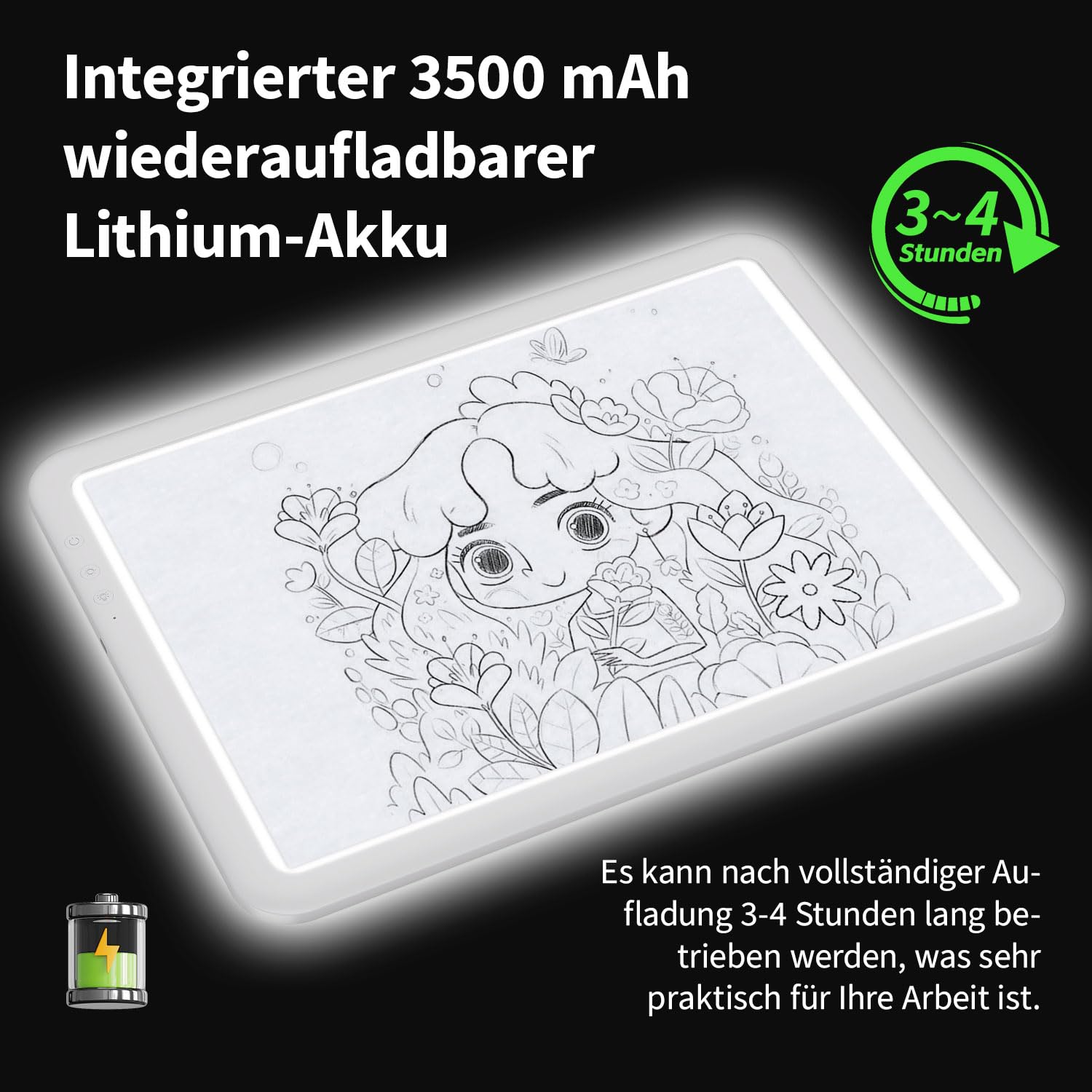 8000+Lux Super hell A4 Leuchttisch -Leuchtplatte mit 3500 mAh -Batterie,6 Dimmpegel und 3 Farbtemperaturen Leuchtkasten, Lichtkissen für Zeichnen, Skizzieren,lichtpad für Tätowierung,Diamond Painting