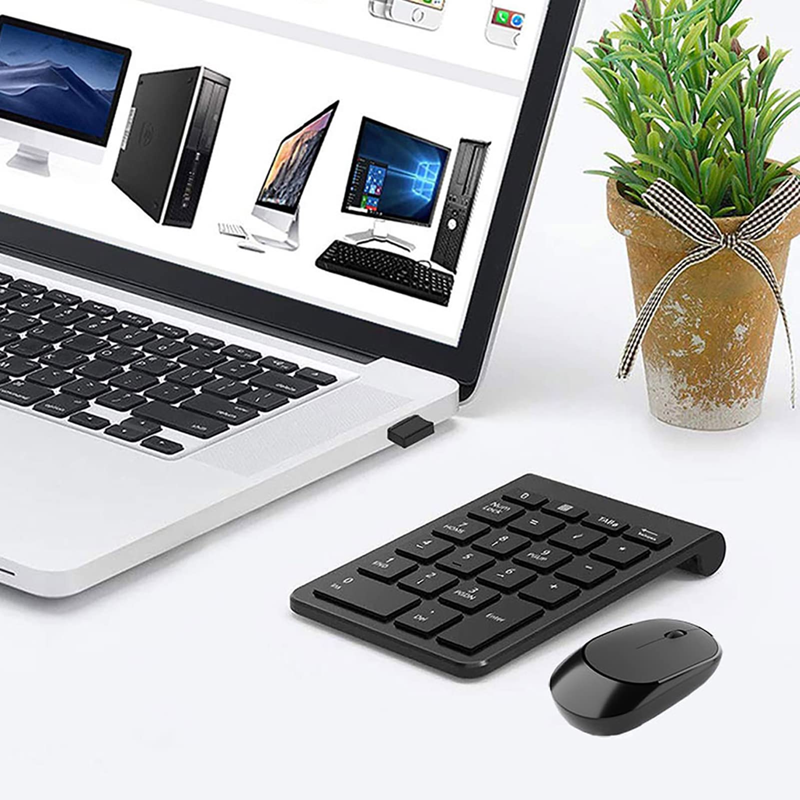 Denash Combo Tastierino Numerico e Mouse Wireless, Set di Tastierino Numerico e Mouse USB Wireless Ultra Sottile 2.4G 22 Tasti Portatile per Notebook
