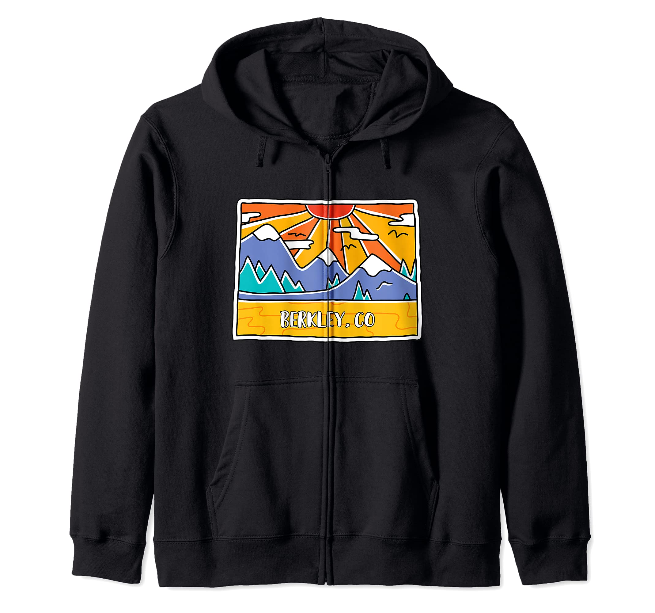 Berkley, CO Colorado Mountains Outdoor art retro sunset Zip Hoodie, Black
