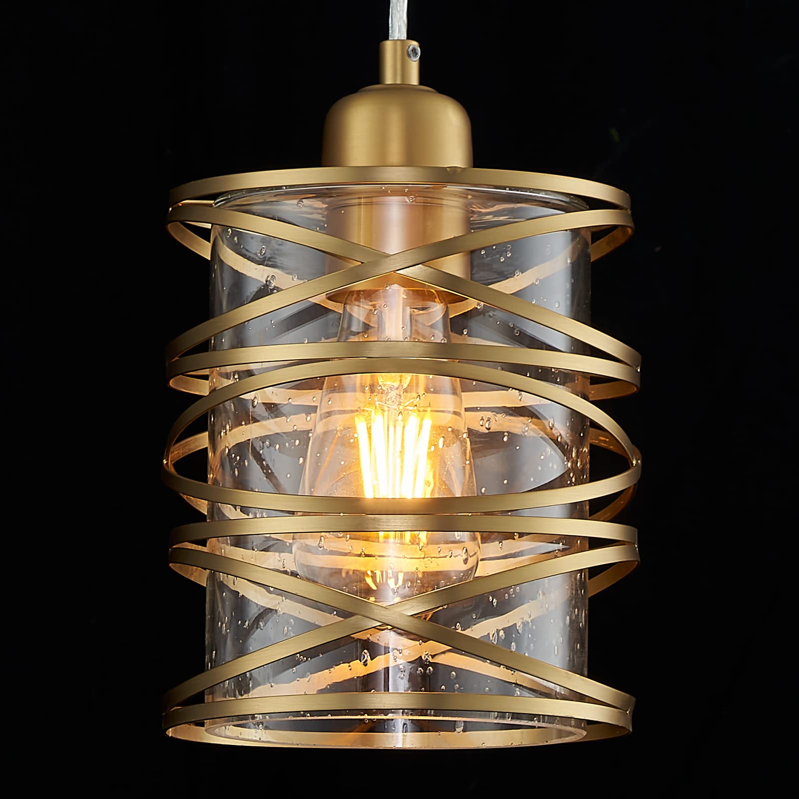 FookChak Gold Kitchen Island Light 1Light Pendant Light Spiral Cage