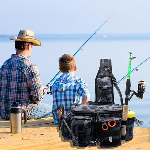 Miniatura 8 de Bolsa de aparejos de pesca, mochila de hombro con caña y soporte para equipo, bolsa de almacenamiento multifuncional cruzada bolsa de pesca